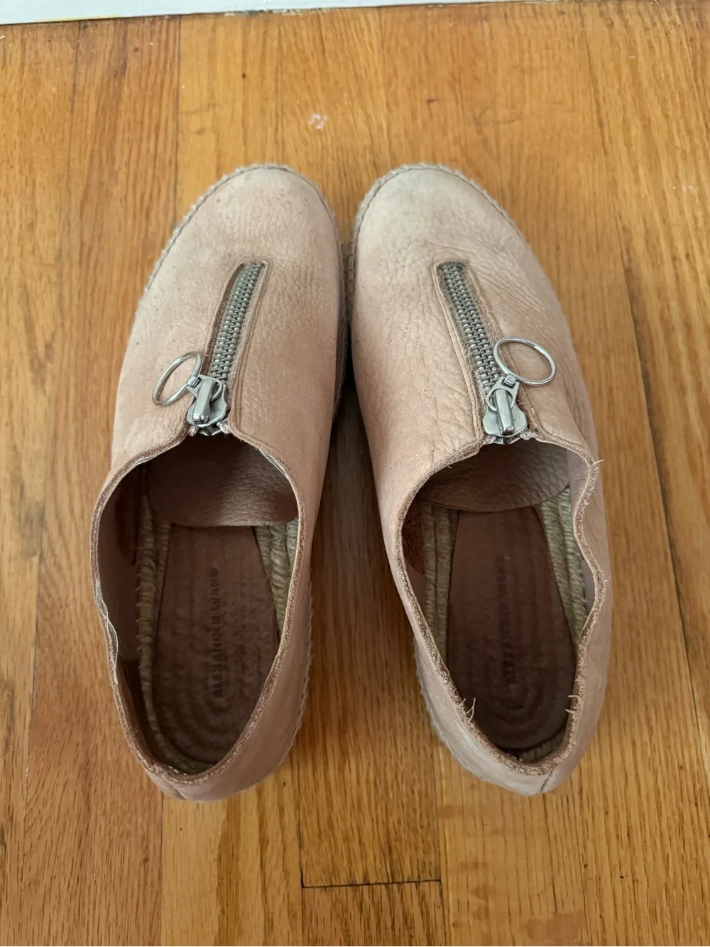 Alexander Wang Blush Suede Zip-Front Espadrille Flats